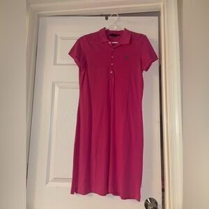 Pink Ralph Lauren Mid length Hot pink & green logo dress